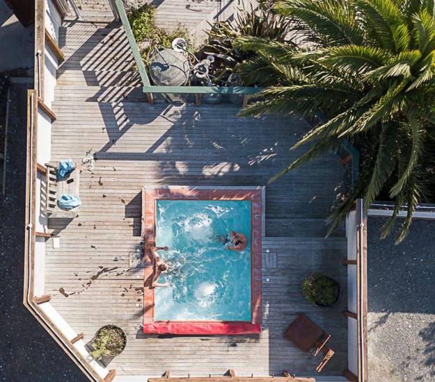 Birdseye view of guests in spa