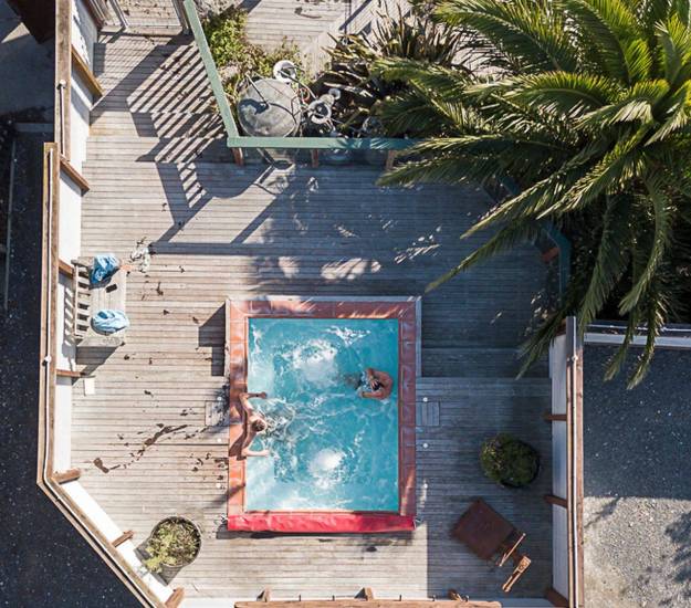 Birdseye view of guests in spa